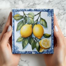 Vintage Lemon & Blue Border Keramik Tile