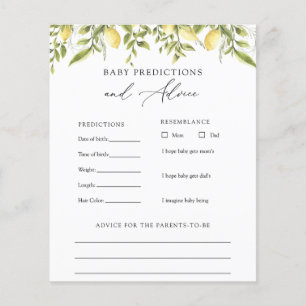 Vintage Lemons Baby Advice and Predictions Card
