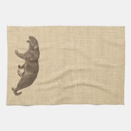 Vintage Leopard-Illustration auf Burlap Geschirrtuch