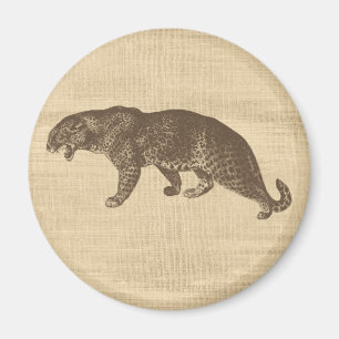 Vintage Leopard-Illustration auf Burlap Magnet