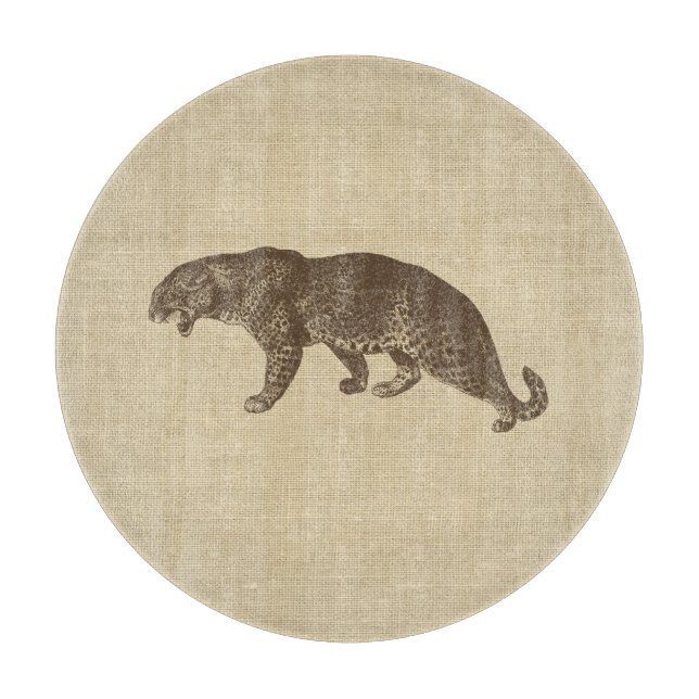 Vintage Leopard-Illustration auf Burlap Schneidebrett (Vorderseite)
