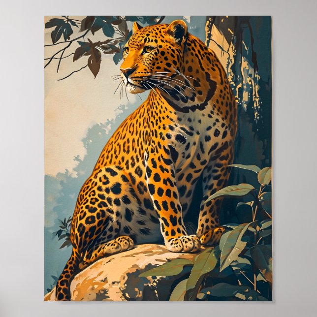 Vintage Leopard-Kunst Poster (Vorne)