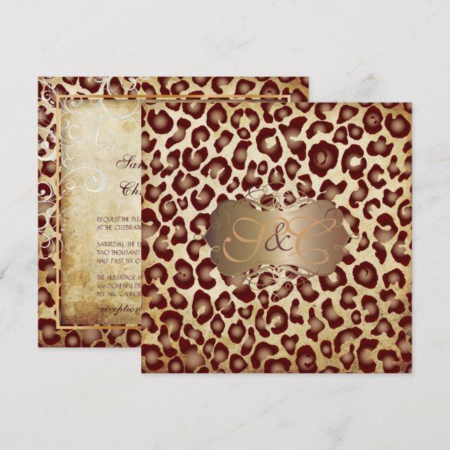 Vintage Leoparden + Wirbel Einladung (Vorne/Hinten)