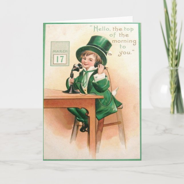 Vintage Leprechaun Téléphone Carte Saint Patrick (Devant)