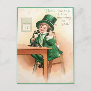 Vintage Leprechaun Téléphone Carte Saint Patrick