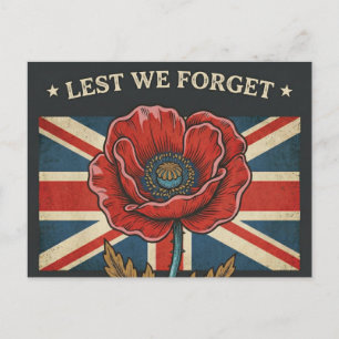 Vintage "Lest We Forget" Gedenktag Mohnblume Feiertagspostkarte