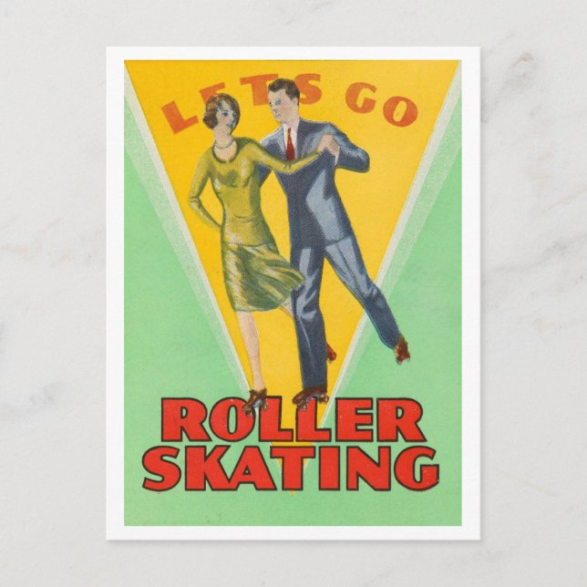 Vintage "Let's Go Roller Skaten" Postkarte (Vorderseite)