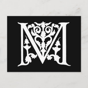 Vintage-Letter-M-Monogramm Schwarz-Weiß "M" Initia Postkarte