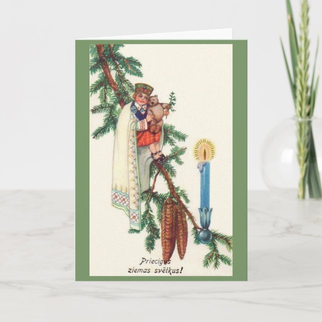 Vintage lettische Weihnachtskarte Feiertagskarte (Vorderseite)