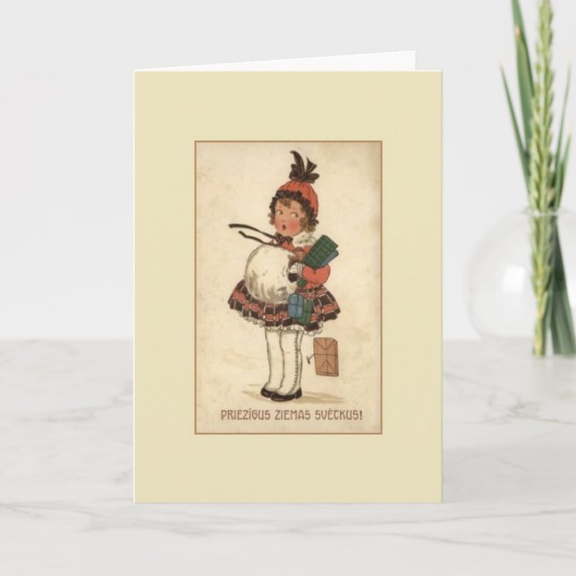 Vintage lettische Weihnachtskarte Feiertagskarte (Vorderseite)