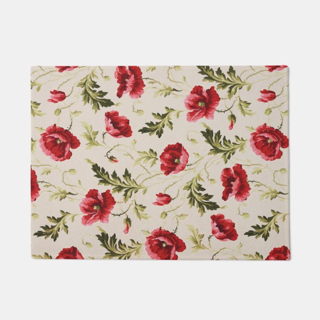 Vintage leuchtend rotes Mohnblumenmuster  Fußmatte (Vorderseite)