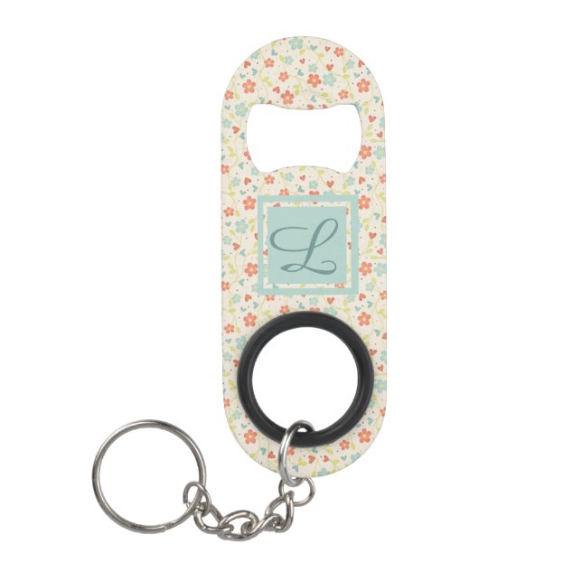 Vintage Leuchtfeder Besetzt florale Monogramm Mini Flaschenöffner (Vorderseite)