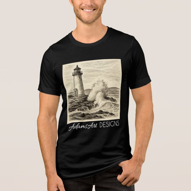 Vintage Leuchtturm-Tuschezeichnung Tri-Blend Shirt (Vorderseite)