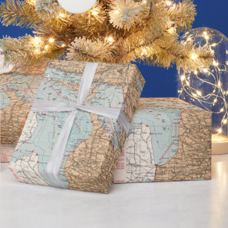 Vintage Leuchttürme und Segelrouten für Große Seen Geschenkpapier