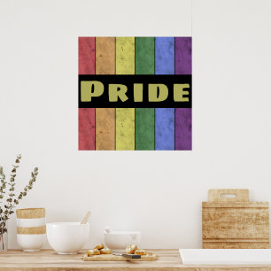 Vintage LGBT-Flagge schwarz bedruckt und Text Prid Poster