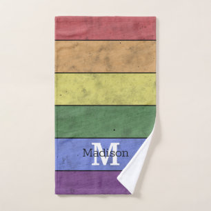 Vintage-LGBT-Flagge Stolz abgenutzter Regenbogen M Badhandtuch Set