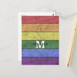 Vintage LGBT-Flagge Stolz abgenutztes Regenbogen-M Postkarte
