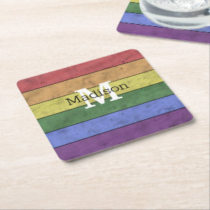 Vintage LGBT-Flagge Stolz abgenutztes Regenbogen-M Rechteckiger Pappuntersetzer