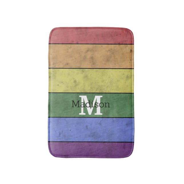 Vintage LGBT-Flagge Stolz gestresste Regenbogenmon Badematte (Vorderseite Vertikal)
