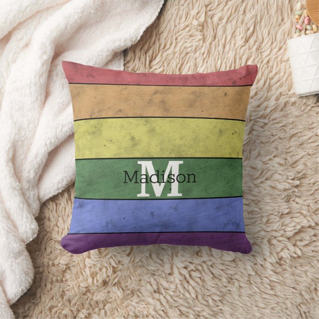 Vintage LGBT-Flagge Stolz gestresste Regenbogenmon Kissen (Decke)