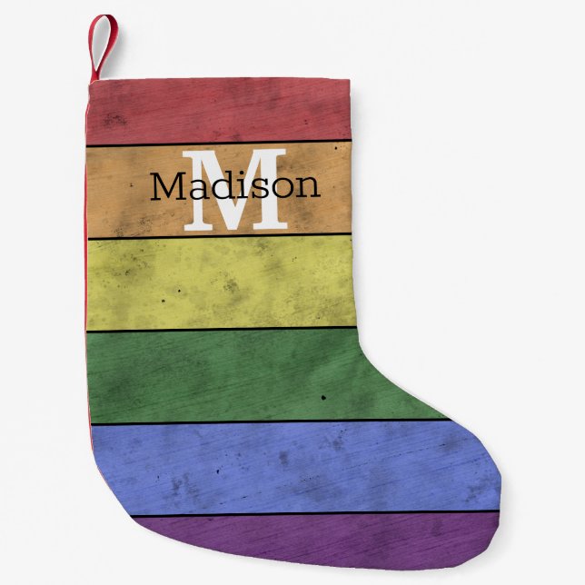 Vintage LGBT-Flagge Stolz gestresste Regenbogenmon Kleiner Weihnachtsstrumpf (Vorderseite)