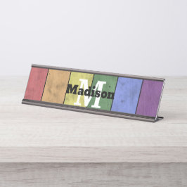 Vintage LGBT-Flagge Stolz gestresste Regenbogenmon Schreibtischnamensplakette