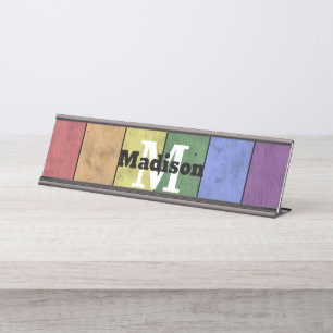 Vintage LGBT-Flagge Stolz gestresste Regenbogenmon Schreibtischnamensplakette