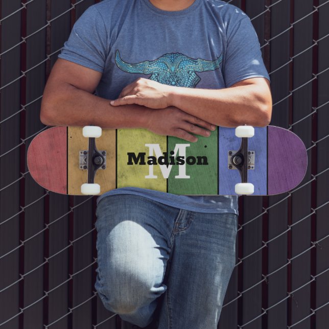 Vintage LGBT-Flagge Stolz gestresste Regenbogenmon Skateboard (Außenbereich 3)
