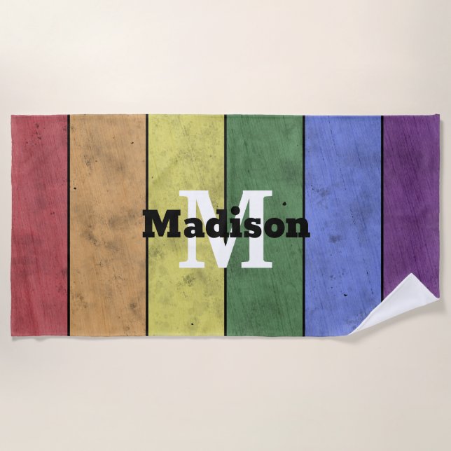 Vintage LGBT-Flagge Stolz gestresste Regenbogenmon Strandtuch (Vorderseite)