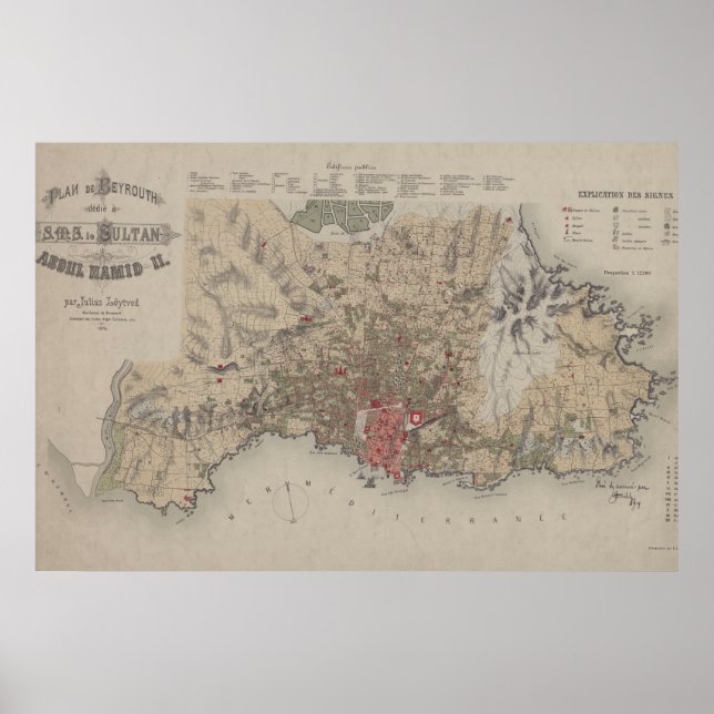 Vintage Libanonkarte von Beirut (1876) Poster (Vorne)