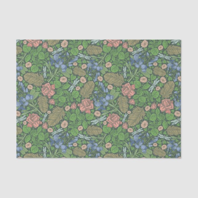 Vintage Libelle im Englischen Garten Seidenpapier (Vorderseite)