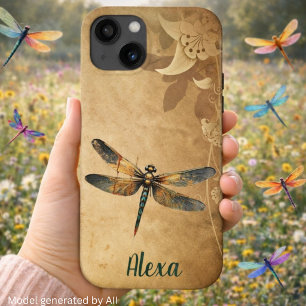 Vintage Libelle mit individuellem Namen/Monogramm Case-Mate iPhone Hülle