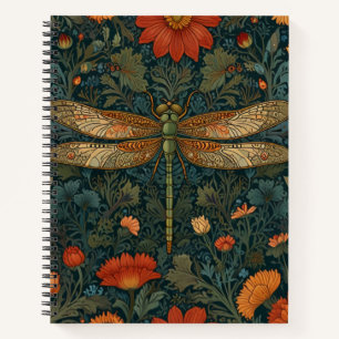 Vintage Libelle orange Blumen Grünzeug Boho Chic Notizbuch