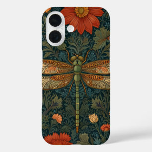 Vintage Libelle orange floral grüne boho chic iPhone 16 Hülle