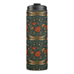 Vintage Libelle orange floral grüne boho chic Thermosbecher
