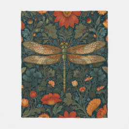 Vintage Libelle Orangenblumengrün boho chic Fleecedecke