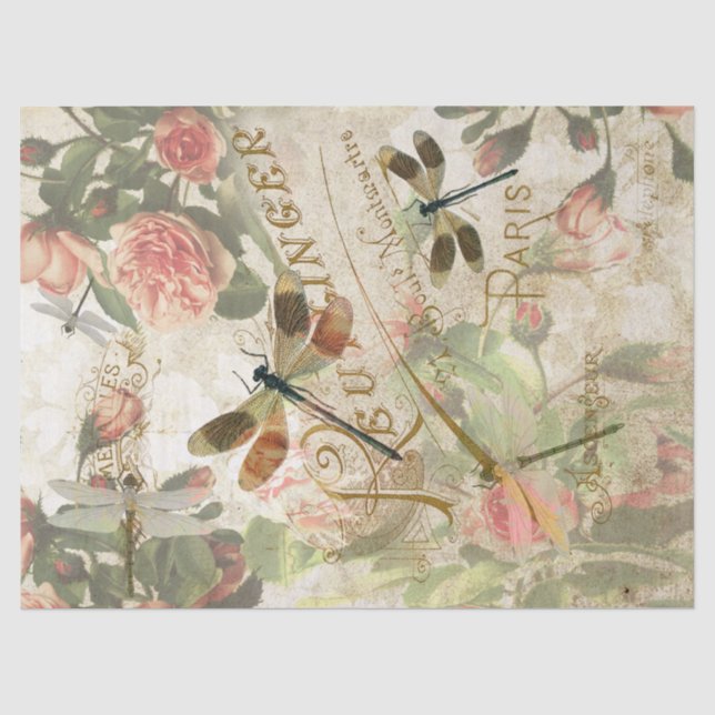 Vintage Libelle und Rose Seidenpapier (Vorderseite)