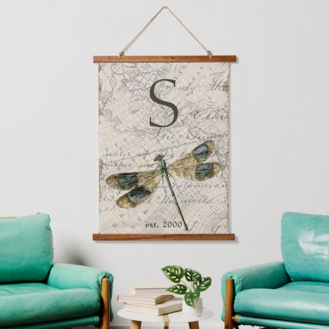 Vintage Libelle Wandteppich Mit Holzrahmen (Wohnzimmer)