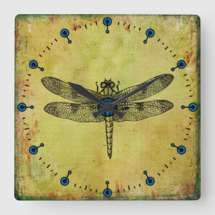 Vintage Libellen-Quadrat-Wand-Uhr Quadratische Wanduhr