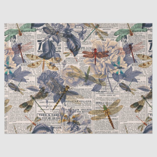 Vintage Libellen, Reihe Design 5 Seidenpapier (Vorderseite)