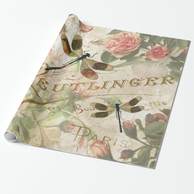 Vintage Libellen und Rose: Decoupage Wrapping P Geschenkpapier (Ungerollt)