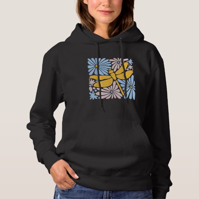 Vintage Libellenfliege und Blume Hoodie (Vorderseite)