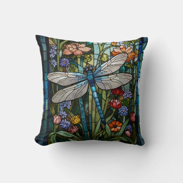 Vintage Libellenkunst Blumenbeißglas Kissen (Vorderseite)
