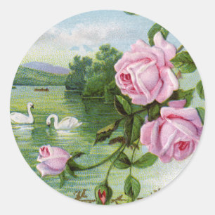 Vintage Liebe-Aufkleber - Schwäne Runder Aufkleber