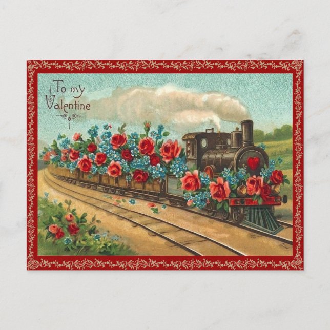 Vintage Liebe Bahn Valentine Postkarte (Vorderseite)