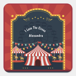 Vintage Liebe Circus Karneval Rotes Blau Quadratischer Aufkleber