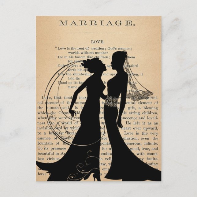 Vintage Liebe & Ehe Lesbischer Hochzeitskollege Postkarte (Vorderseite)