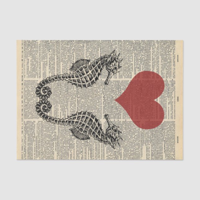 Vintage Liebe Herzklopfen Seepferde decoupage Seidenpapier (Vorderseite)