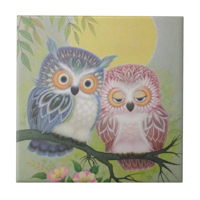 Vintage Liebe Owls Fliese (Vorderseite)