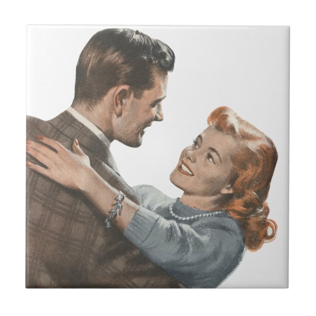 Vintage Liebe Romance Newlyweds sollen wir tanzen? Fliese (Vorderseite)